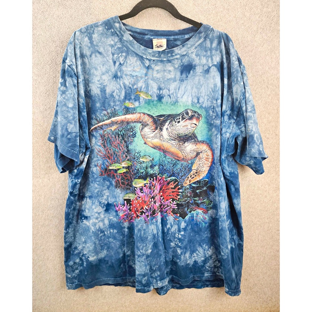 Vintage Suttons Sportswear Men's XL Blue Tie-Dye Sea Turtle Hawaii Cotton Tee